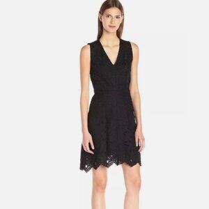 Theory Eyelet Linen Cotton Dress Little Black Summer Dress Size 6 Embroidered